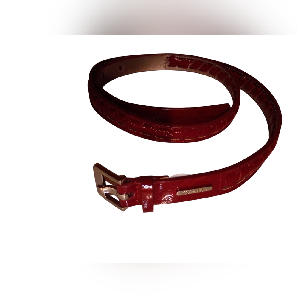 Calvin Klein Elegant Red Patent Leather With Silver  Belt Size Medium Nwot